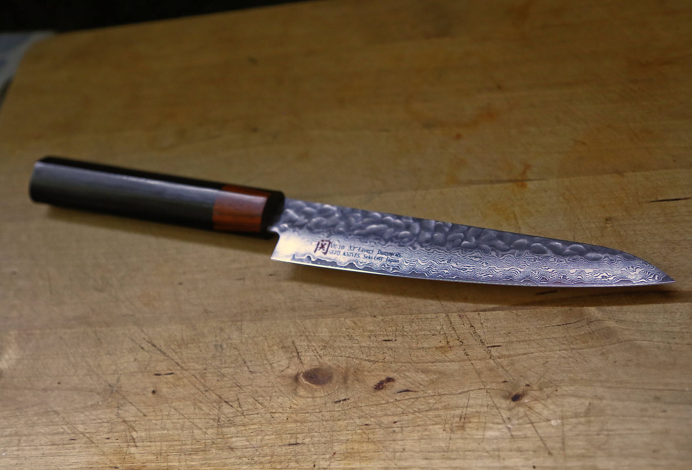 Japanese Seto Petty Knife, Damascus Forged Steel, 33 layers